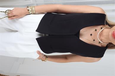 Agraflı Atlas Siyah Yelek