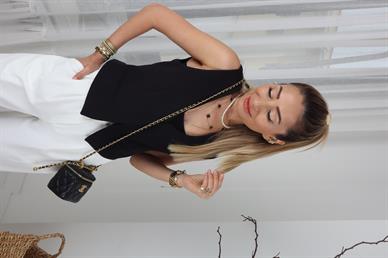 Agraflı Atlas Siyah Yelek