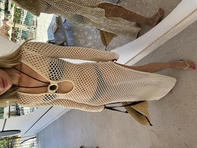 Ahşap Halka Detay Bej Tiko Elbise