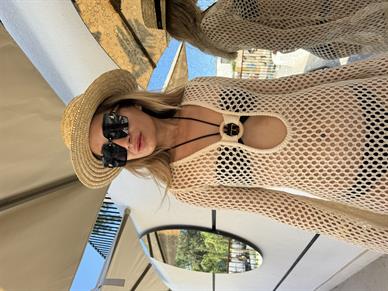 Ahşap Halka Detay Bej Tiko Elbise