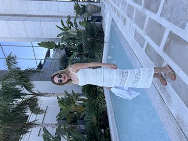 Ajurlu Astarlı Ekru Triko Elbise