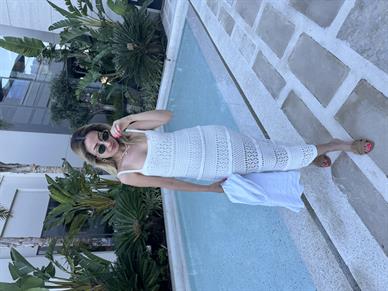 Ajurlu Astarlı Ekru Triko Elbise