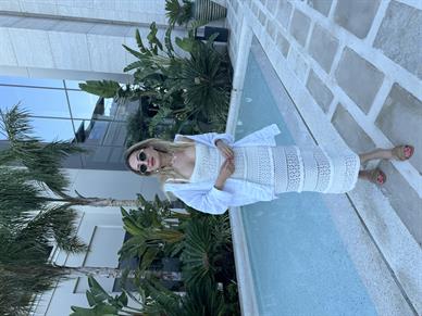 Ajurlu Astarlı Ekru Triko Elbise