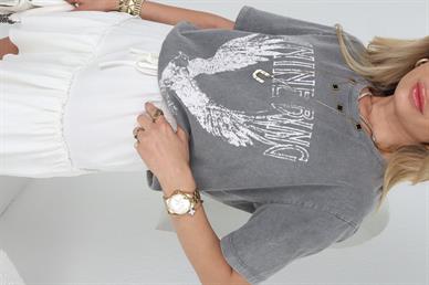 Anine Bing Yazılı Yıkamalı Tshirt