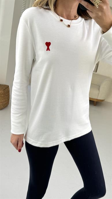 As Nakışlı Uzun Kol Ekru İnce Sweatshirt