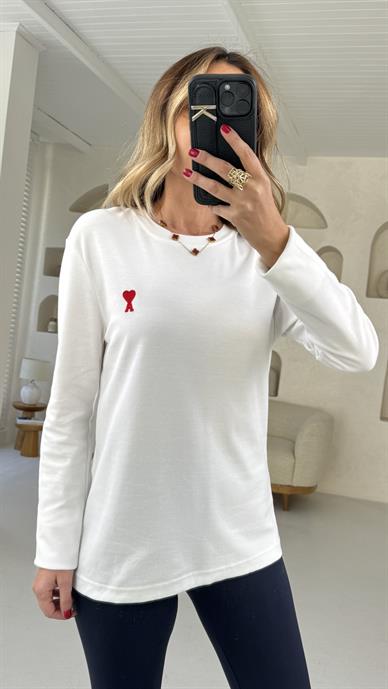 As Nakışlı Uzun Kol Ekru İnce Sweatshirt