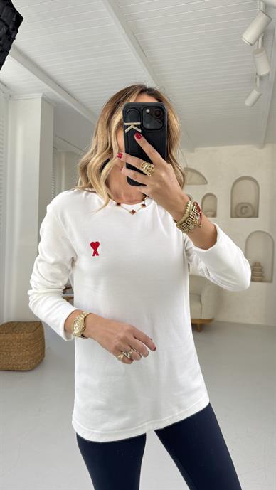 As Nakışlı Uzun Kol Ekru İnce Sweatshirt