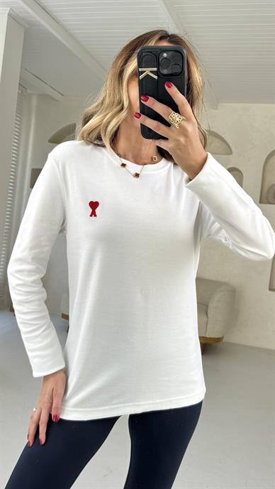 As Nakışlı Uzun Kol Ekru İnce Sweatshirt