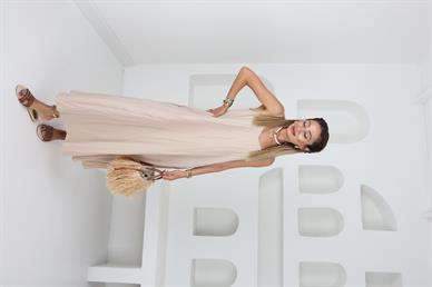 Askılı Bej Kraşlı Elbise