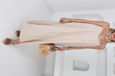 Askılı Bej Kraşlı Elbise