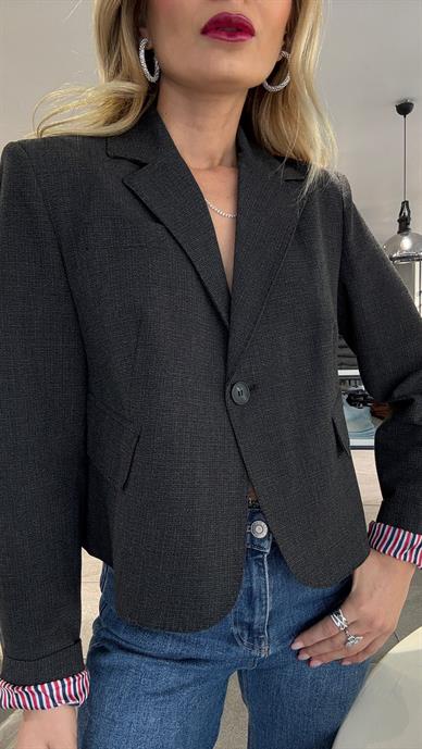 Astarı Çizgili Kırçıllı Crop Ceket