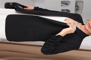 Atlas Kolu Büzgülü Siyah Blazer Ceket