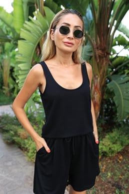 Atlet Askı Siyah Şortlu Penye Takım