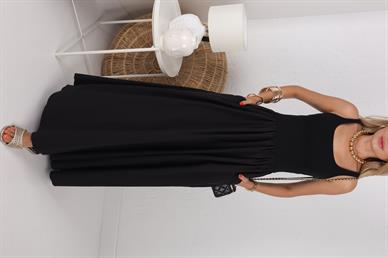 Atlet Detay Siyah Uzun Elbise