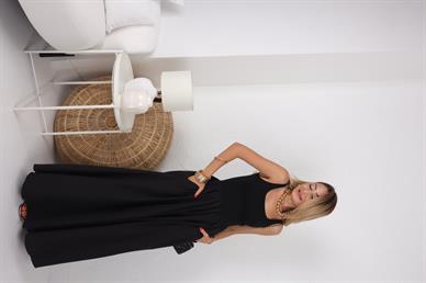 Atlet Detay Siyah Uzun Elbise