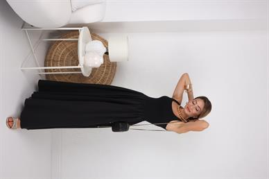 Atlet Detay Siyah Uzun Elbise