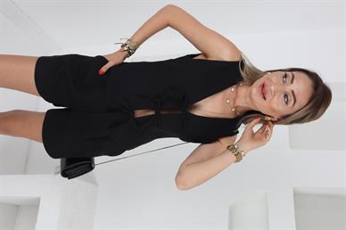 Bağcıklı Yelekli Siyah Keten Şort Takım