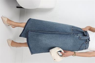 Bağlamalı Beli Lastikli Asimetrik Denim Etek