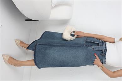 Bağlamalı Beli Lastikli Asimetrik Denim Etek