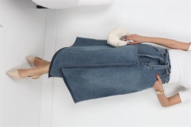 Bağlamalı Beli Lastikli Asimetrik Denim Etek
