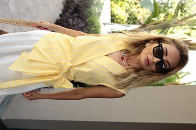 Bağlamalı Sarı Çizgili Kolsuz Gömlek