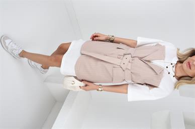 Basic Detay Vizon Çizgili  Kumaş Elbise