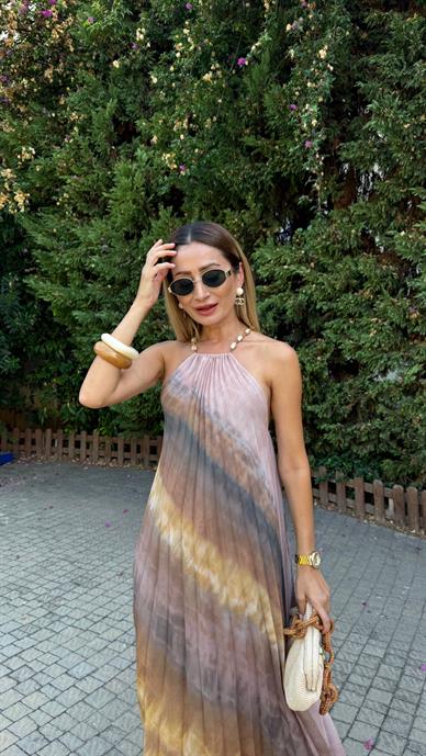 Batik Desen Boncuk Askılı Elbise