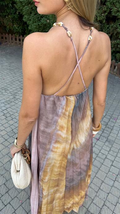 Batik Desen Boncuk Askılı Elbise