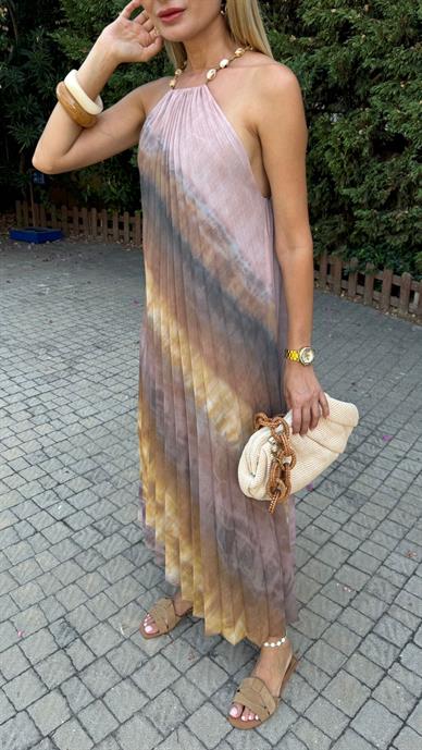 Batik Desen Boncuk Askılı Elbise