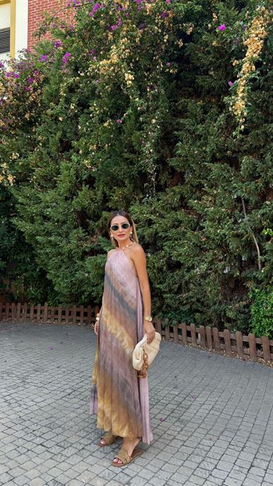 Batik Desen Boncuk Askılı Elbise