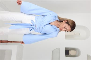 Bebe Mavi Bağlamalı Crop Gömlek