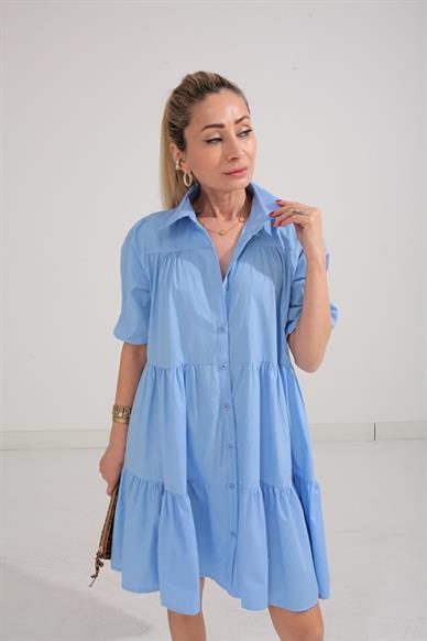 Bebe Mavi  Katlı Gömlek Elbise