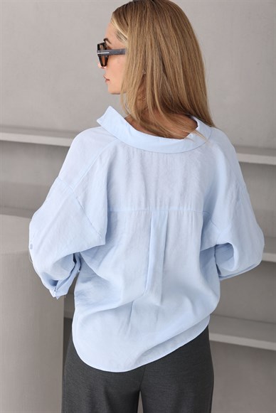 Bebe Mavi Önü Düğümlü Tensel Gömlek