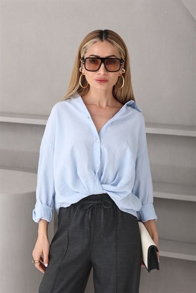 Bebe Mavi Önü Düğümlü Tensel Gömlek