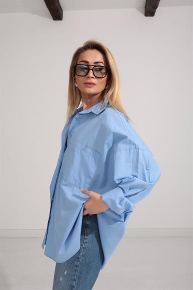 Bebe Mavi Oversize Tek Cepli Gömlek