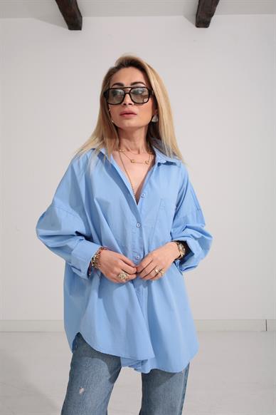 Bebe Mavi Oversize Tek Cepli Gömlek