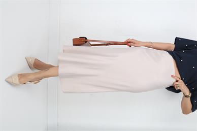 Bej Beli Lastikli Saten Etek