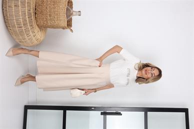 Bej Çift Pileli Kloş Etek