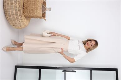 Bej Çift Pileli Kloş Etek