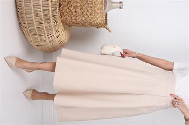 Bej Çift Pileli Kloş Etek