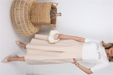 Bej Çift Pileli Kloş Etek