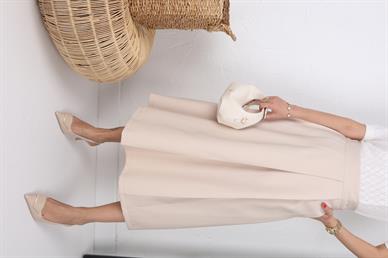 Bej Çift Pileli Kloş Etek