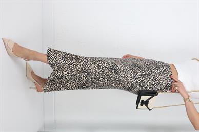 Bej Leopar Desen Saten Etek