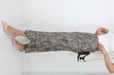 Bej Leopar Desen Saten Etek