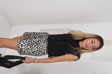 Bej Leopar Desen Saten Şort