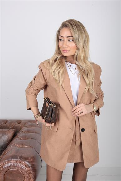 Mini Etekli Düğme Detay Camel Takım