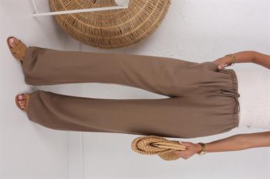 Beli Bağcıklı Kahve Keten Pantolon