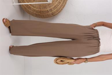 Beli Bağcıklı Kahve Keten Pantolon