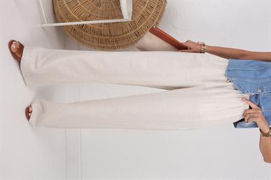 Beli Bağcıklı Taş Keten Pantolon
