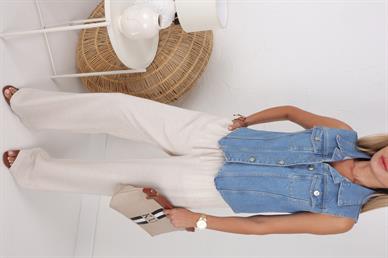 Beli Bağcıklı Taş Keten Pantolon